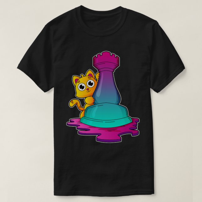 Kat vid Chess med Chess biet Rook T Shirt (Design framsida)
