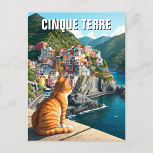 Kat vid Cinqua Terra Magnet sunset Vykort