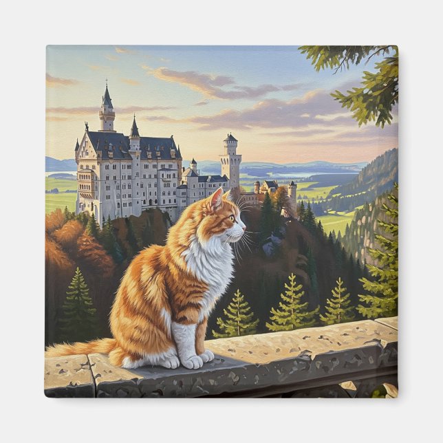 Kat vid Neuschwanstein Castle Tyskland Travel Magnet (Framsidan)