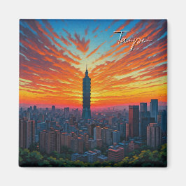 Kat vid Taipei 101 Taiwan Sunset Magnet