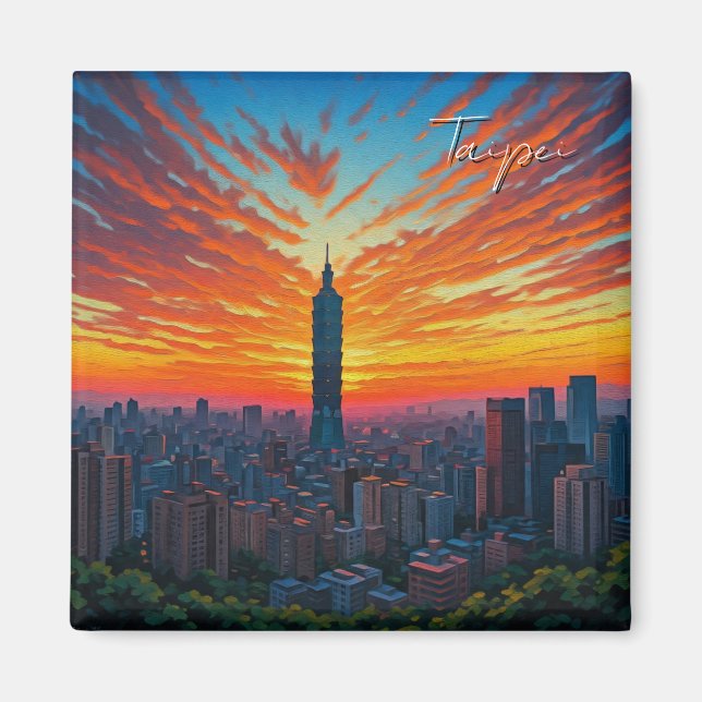 Kat vid Taipei 101 Taiwan Sunset Magnet (Framsidan)