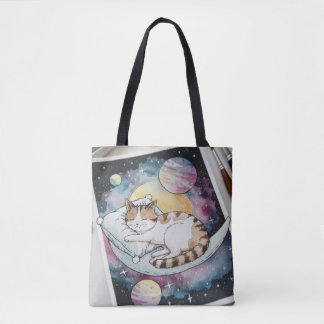 Kat Watercolor Shopping Errand Tote Bag Tygkasse