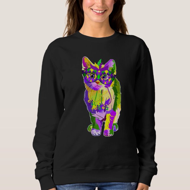 Kat Wearing Carnival Mask Mardi Gras Cat T Shirt (Framsida)