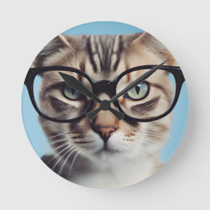 Kat Wearing Glass Rund Klocka