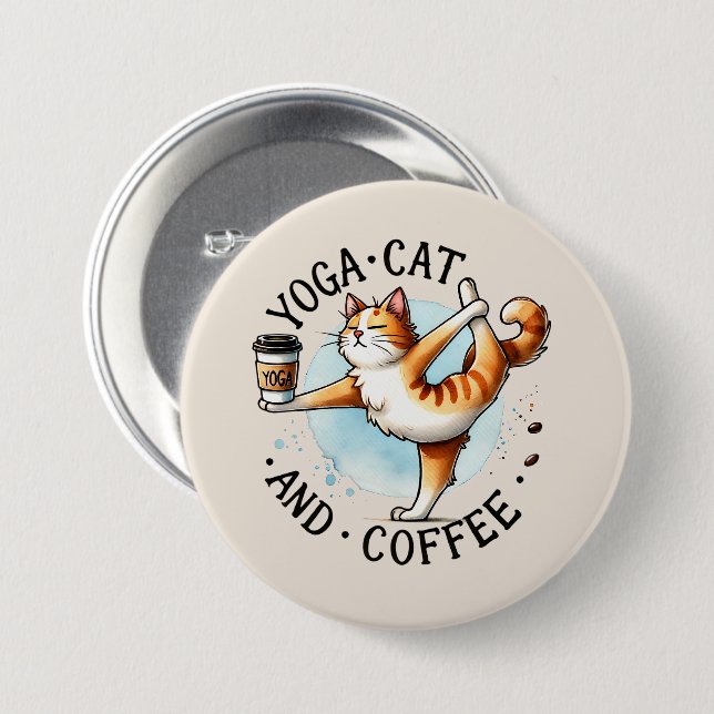 Kat Yoga Pose - Yoga Cat och kaffe Knapp (Framsida & baksida)