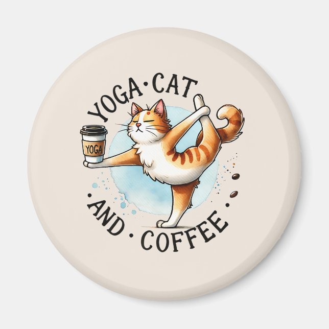 Kat Yoga Pose - Yoga Cat och kaffe Magnet (Framsidan)