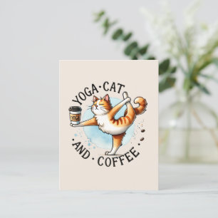 Kat Yoga Pose - Yoga Cat och kaffe Vykort