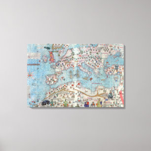 Katalanska Atlas: Nord-Afrikan och Europa. Canvastryck