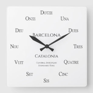 Katalanska nummer Anpassningsbar City Land Time Zo Fyrkantig Klocka