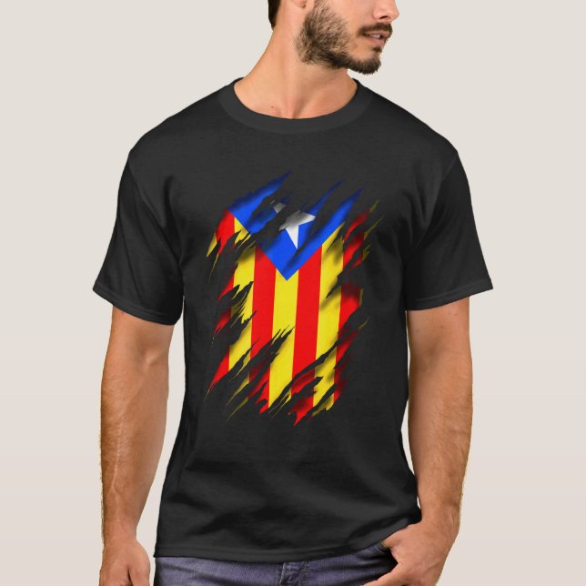 Katalonien Catalan Flagga Estelada Blava T Shirt (Framsida)