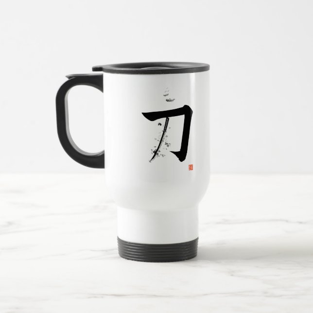 Katana 刀 - Svärdet (japansk kalligrafi) Resemugg (Vänster)