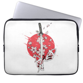 Katana cherry blossom fox mask laptop fodral