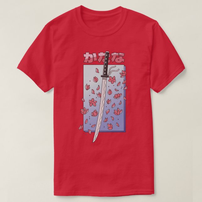 Katana Japanska Stil Cherry Blommar Sakura Japan T Shirt (Design framsida)