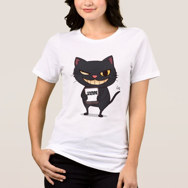 Katastrof - Mischievent Black Cat med djävulsk Fli T Shirt (Framsida)
