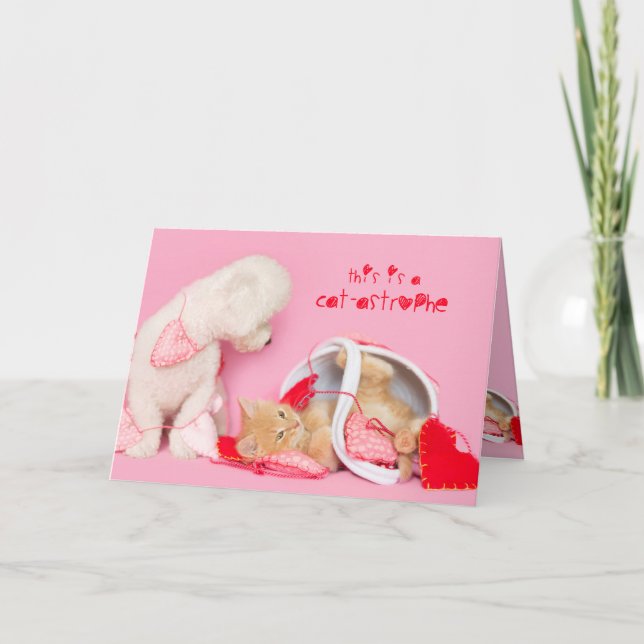 Katastrofrisk för alla hjärtans hund och kattkort helgkort (Framsida)