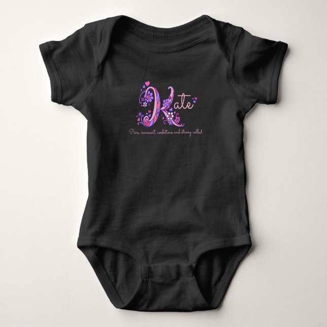 Kate Flickor namn & betydelsen K monogram baby rom Tee Shirt (Framsida)
