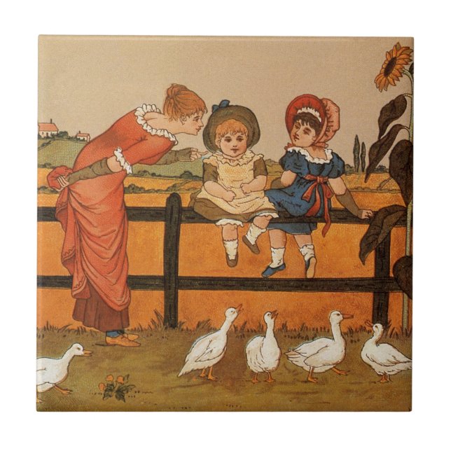 Kate Greenaway, ankor för Victoriankvinnabarn Kakelplatta (Framsidan)