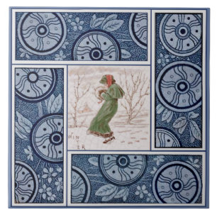 Kate Greenaway Winter för T&R Boote Repro 1880-ta Kakelplatta