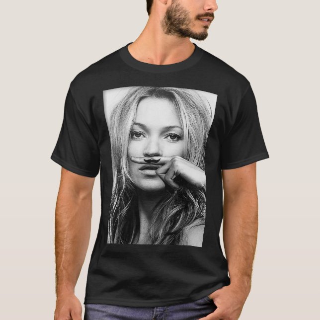 Kate Moss, Mustache, Black and White Photograph Ac T Shirt (Framsida)