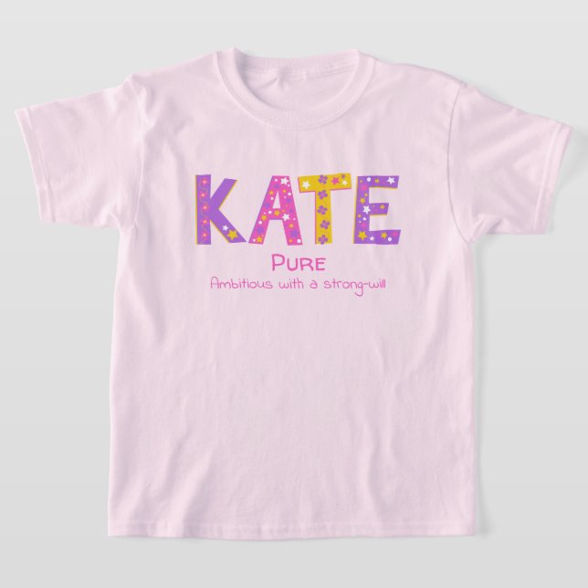 Kate namn betyder rosa lila gult Blomstjärnor T Shirt (Laydown)