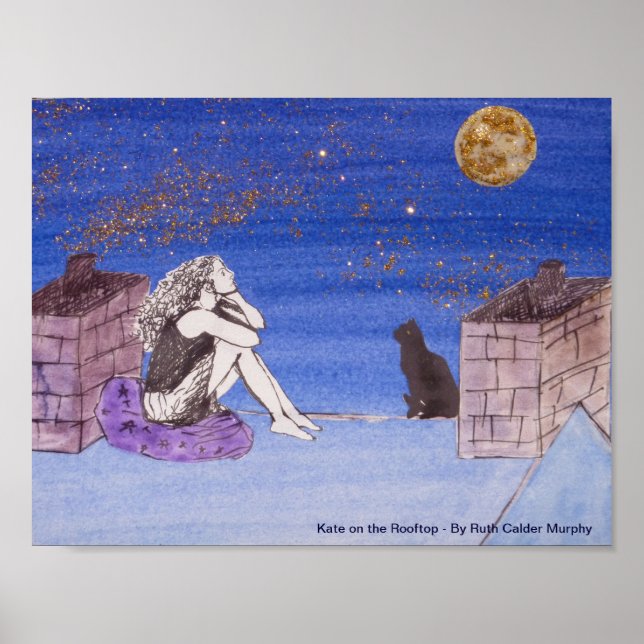 Kate på Rooftop - Fantasy Självporträtt Poster (Framsidan)