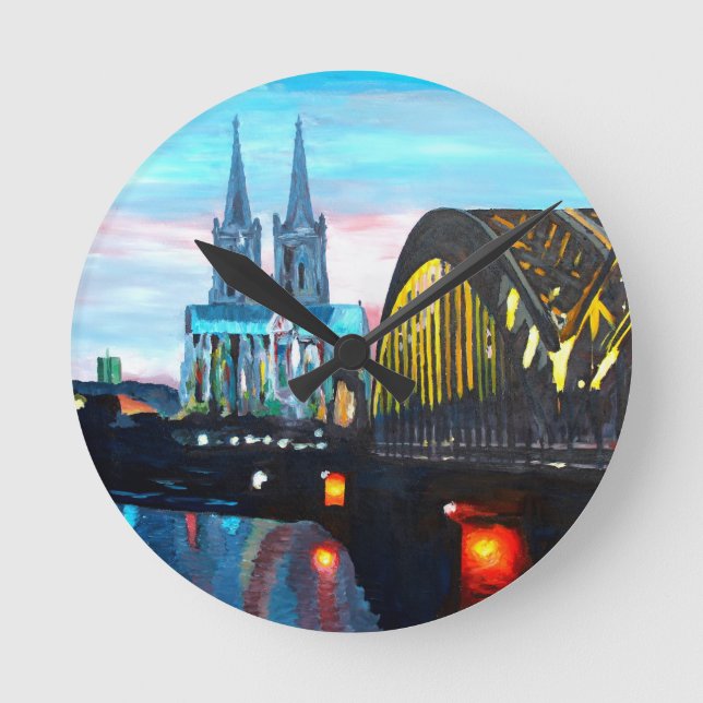 Katedral i Köln med Hohenzollernbridge Rund Klocka (Framsida)