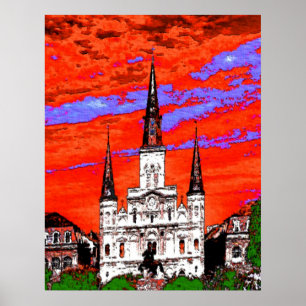 Katedral, New Orleans, Fauvist Färg Poster