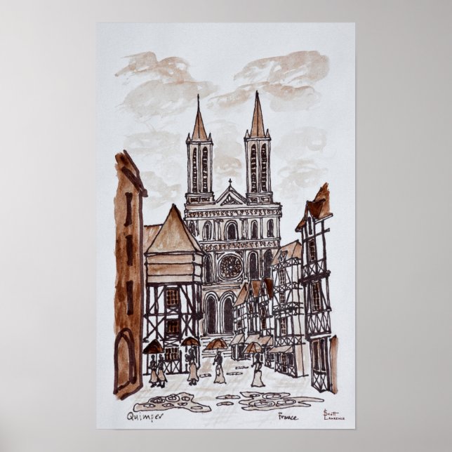 Katedral & Normandiska hus | Quimper, Frankrike Poster (Framsidan)