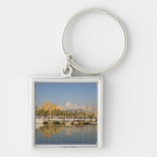 Katedral och marina, Palma, Mallorca, Spanien Fyrkantig Silverfärgad Nyckelring