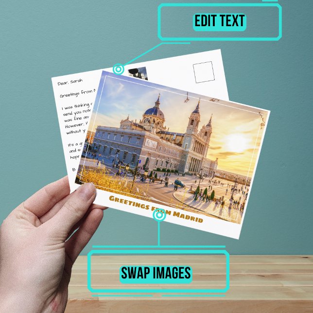 Katedralen i Almudena i Madrid Spanien Modern Vykort (Share your experiences with these stylish template postcards.)