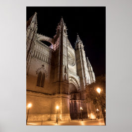 Katedralen i Palma de Mallorca på natten - Spanien Poster