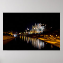 Katedralen i Palma de Mallorca på natten - Spanien Poster