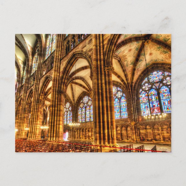 Katedralen i Stached Glass Strasbourg Helg Vykort (Framsida)