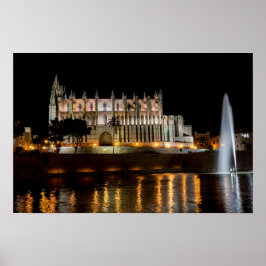 Katedralen Palma de Mallorca nattetid - Spanien Poster
