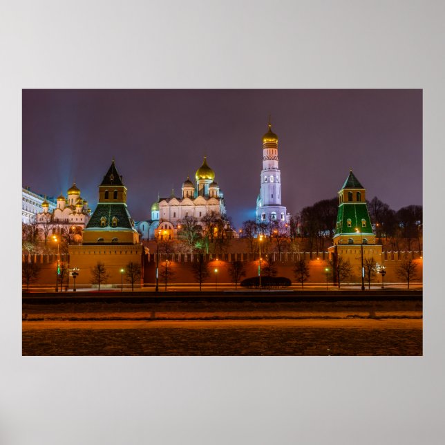Katedraler i Moskva-Kremlin nattetid Poster (Framsidan)