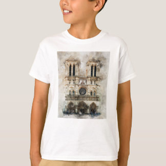 Katedralfasadens vattenfärg vid historiskt Notre D T Shirt