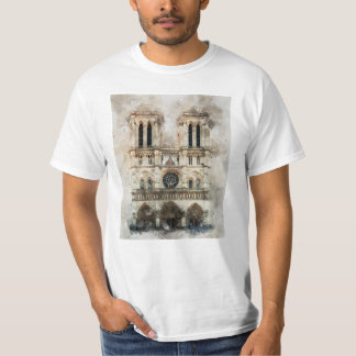 Katedralfasadens vattenfärg vid historiskt Notre D T Shirt