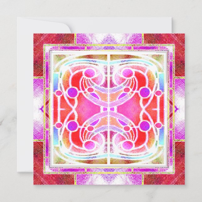Katedralfönster av glasmålning i rosa och orange inbjudningar (Framsida)