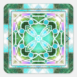 Katedralfönster med fastsatt glas i Grönt och färg Fyrkantigt Klistermärke
