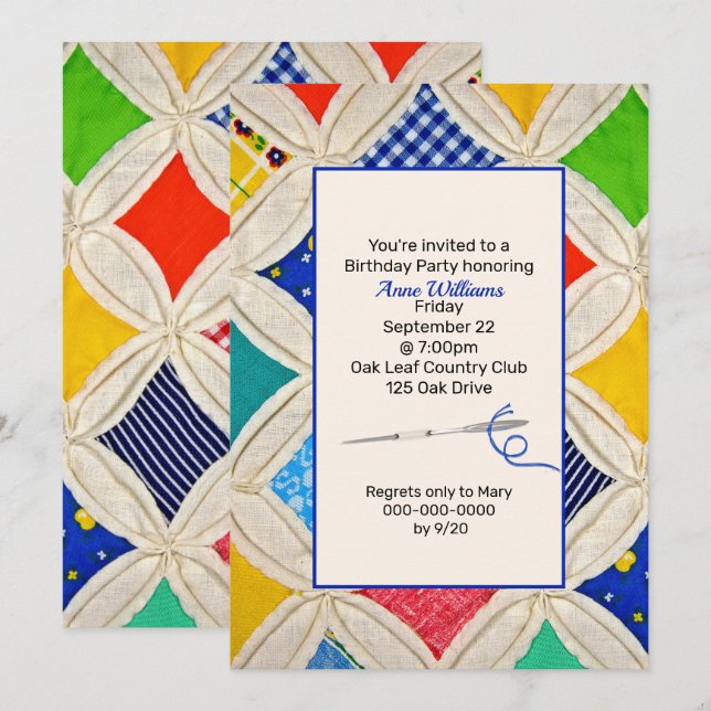 Katedralfönster quilt födelsedagsfest inbjudningar (Fram/baksida)