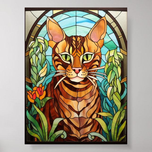 Katedralglas Bengal Katt Porträtt Poster (Framsidan)