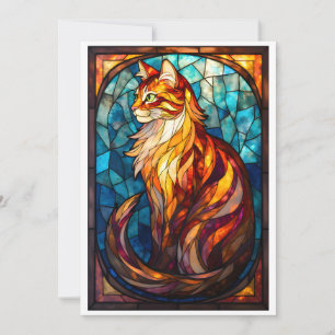 Katedralglas Stil Fluffig Orange Katt Platt Kort