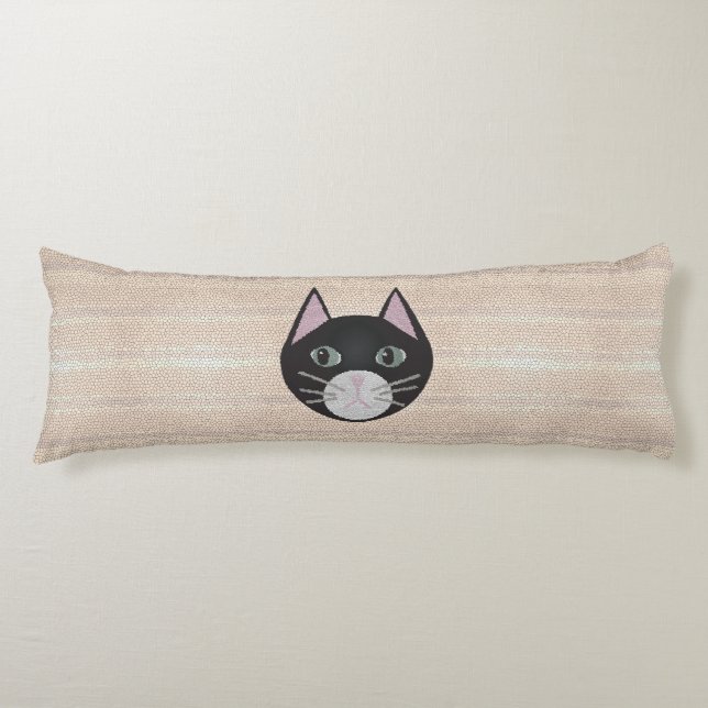 Katedralglas Svart Katt, Beige Kroppskudde (Framsidan)