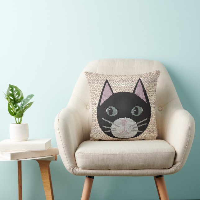 Katedralglas Svart Katt, Beige Kudde (Stol)