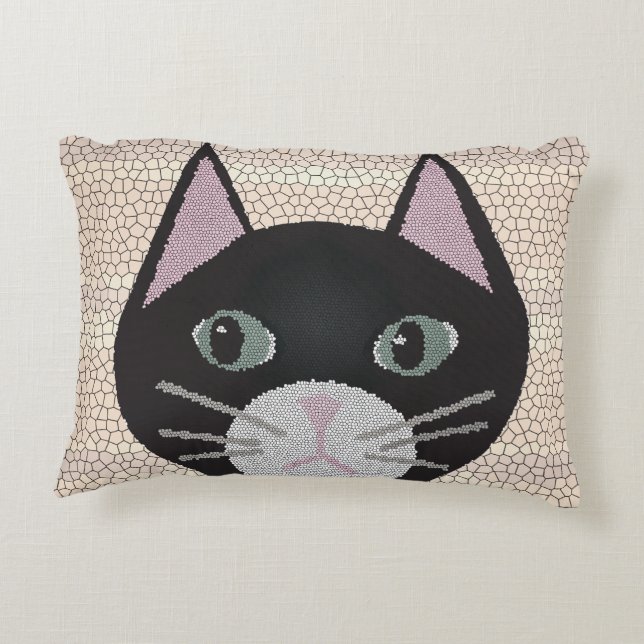 Katedralglas Svart Katt, Beige Prydnadskudde (Baksidan)