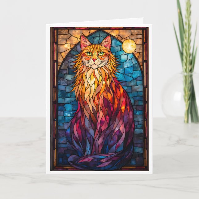 Katedralglasstil Stor Luddig Katt Kort (Framsida)