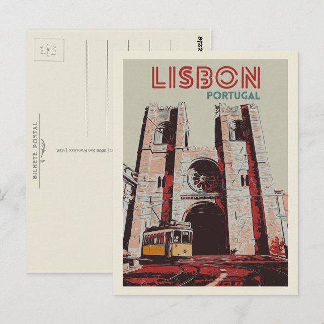 Katedralillustration från Lissabon Portugal Vykort (Fram/baksida)