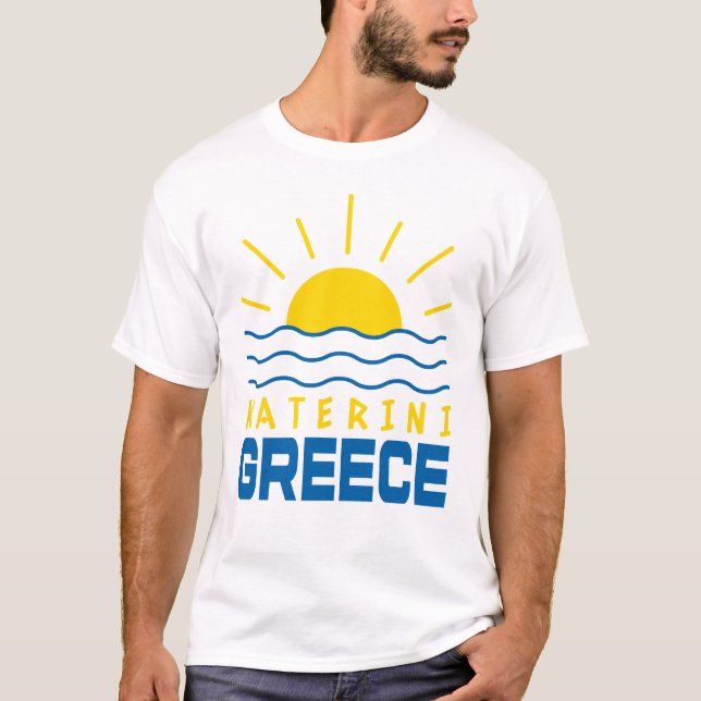 Katerini Greece Sunshine and Sea Manar White T Shirt (Framsida)