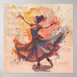 Kathak Expression Bläck Vattenfärg Kulturell Konst Poster