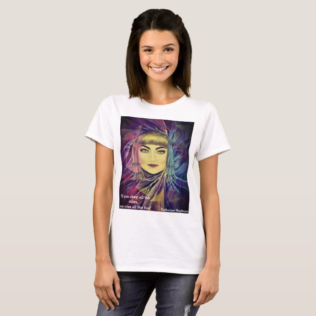 Katharine Hepburn - inspirationell feministisk cit T-shirt (Hel framsida)